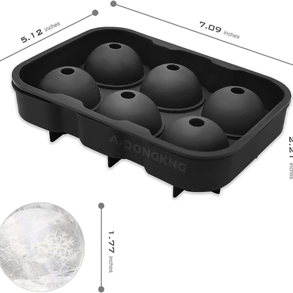 Silicone Ice Cube Trays Bundle 2 Pack Large Square Cube Round Sphere Molds Black - Picture 9 of 12